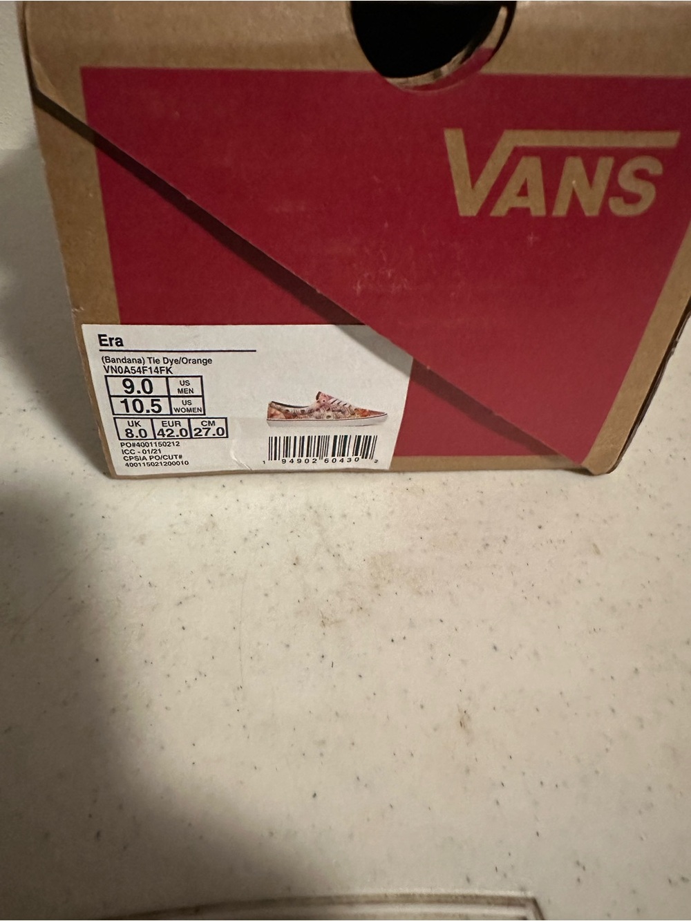Vans Era Bandana Tie Dye Orange Skull Paisley Sneakers Men's 9 Women's 10.5 - Picture 7 of 7